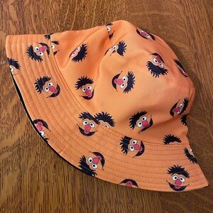 Ernie Bucket Hat Orange Black Reversible Unisex Sesame Street Cartoon Fisherman